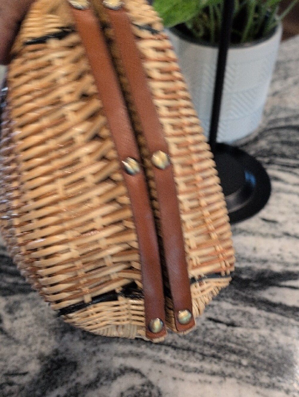 Patricia Nash Woven Rattan Tote with Brown Leather Trim - Picture 7 of 8